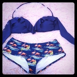 Lime Ricki/Bar III flamingo navy blue bikini, M/L